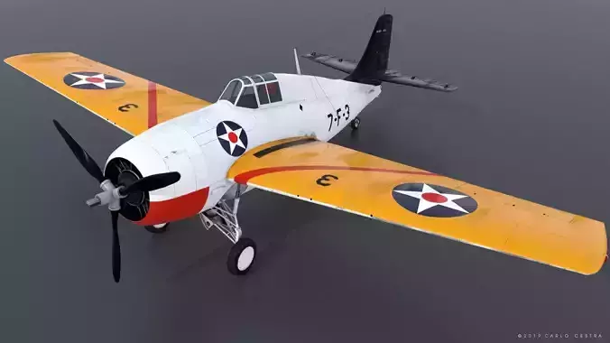 F4F-3 WILDCAT VF7 - 7F3 Low-poly 3D model