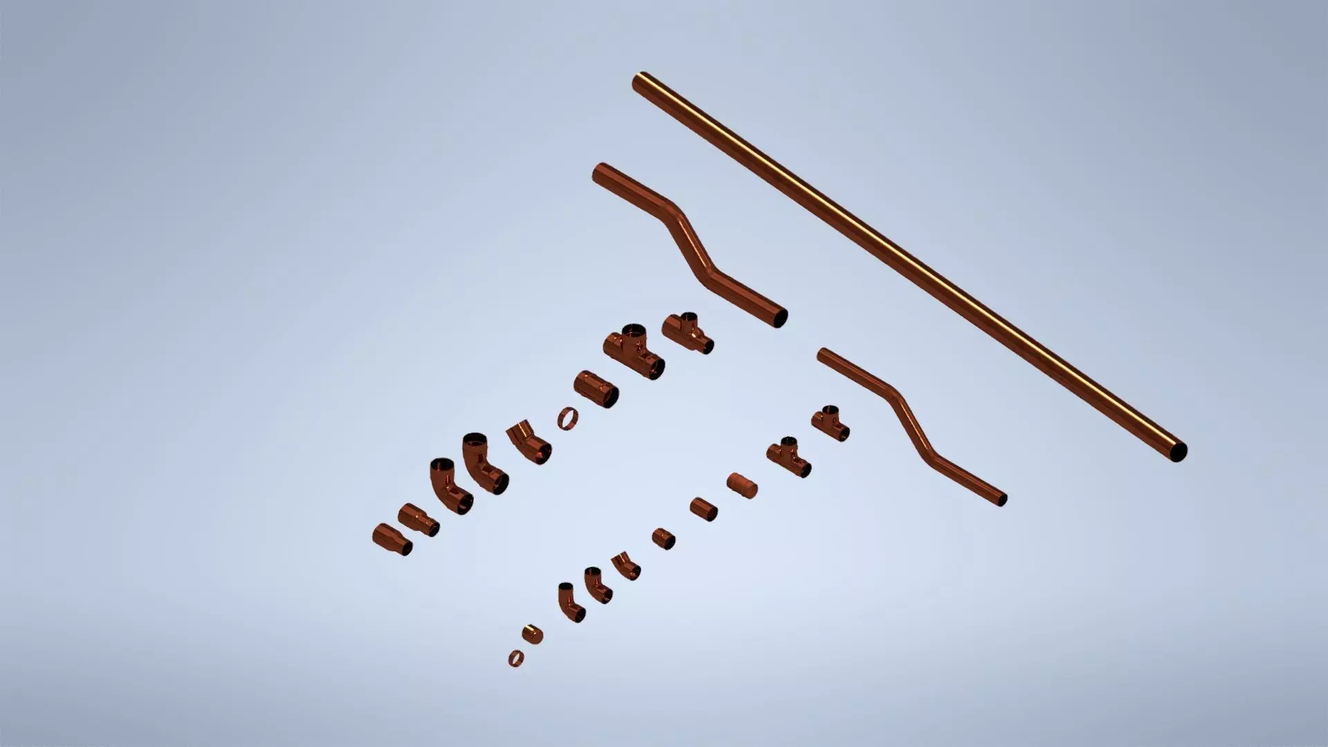 Copper Fittings and tubes compilation Low-poly 3D model_0