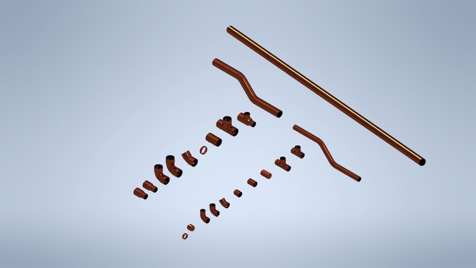 Copper Fittings and tubes compilation Low-poly 3D model_12