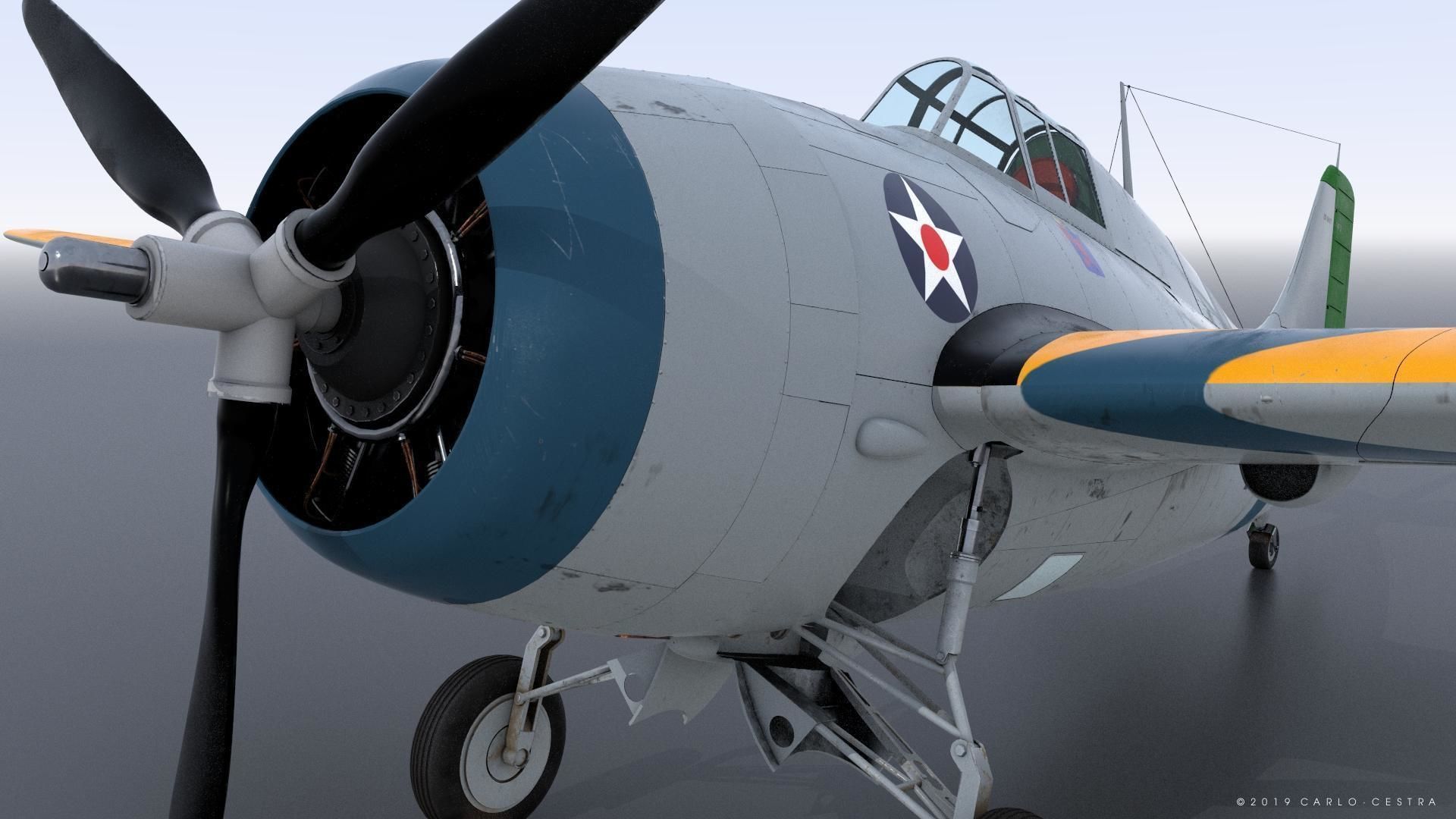 F4F-3 WILDCAT VF41 - 41F7 Low-poly 3D model_8