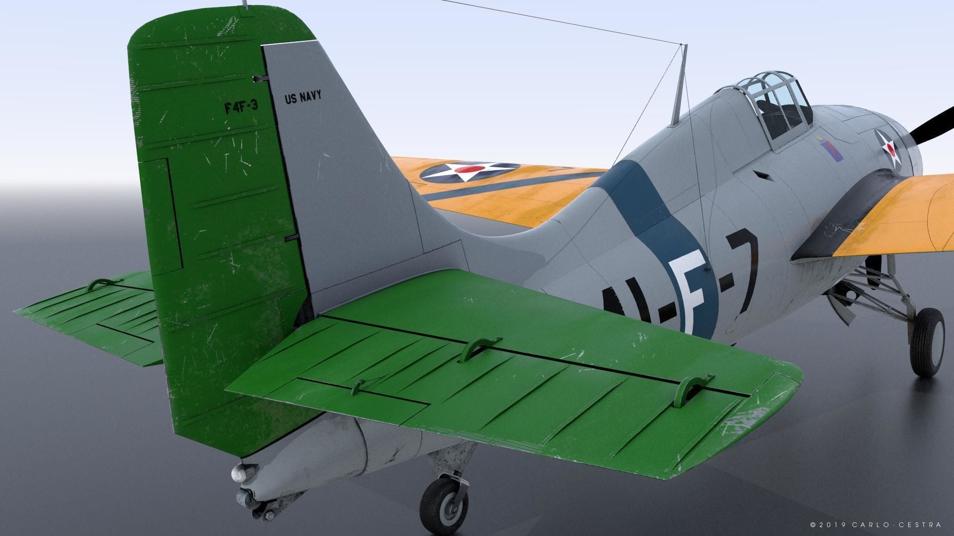F4F-3 WILDCAT VF41 - 41F7 Low-poly 3D model_13