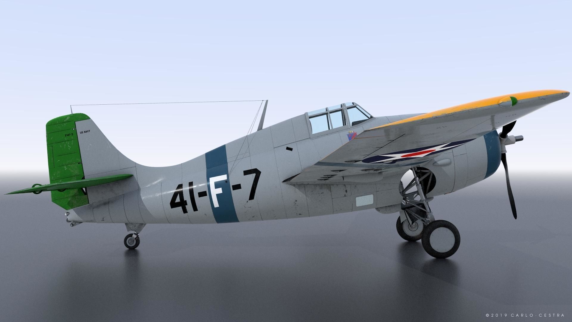 F4F-3 WILDCAT VF41 - 41F7 Low-poly 3D model_16
