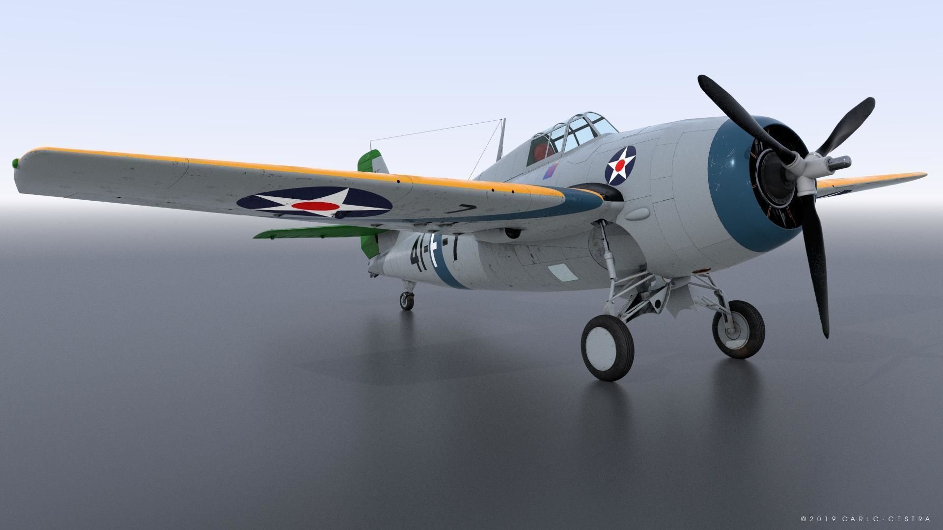 F4F-3 WILDCAT VF41 - 41F7 Low-poly 3D model_7
