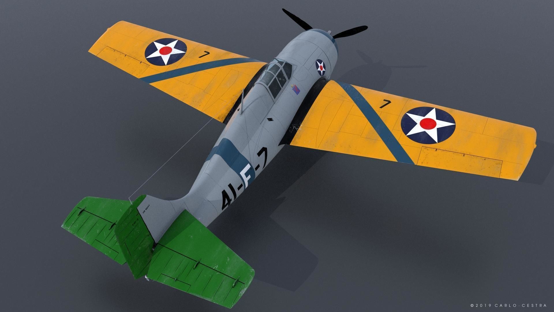 F4F-3 WILDCAT VF41 - 41F7 Low-poly 3D model_11