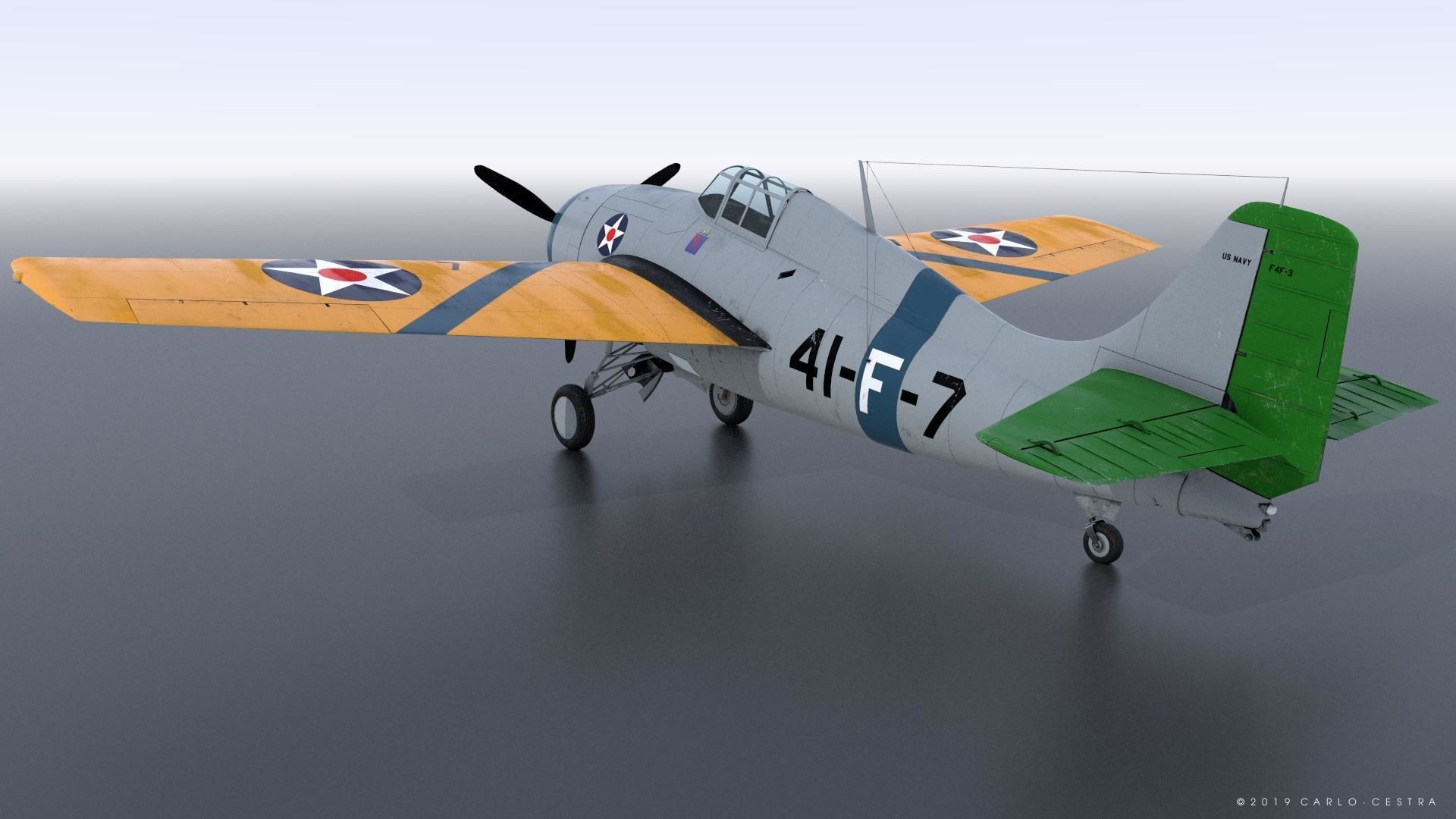 F4F-3 WILDCAT VF41 - 41F7 Low-poly 3D model_3