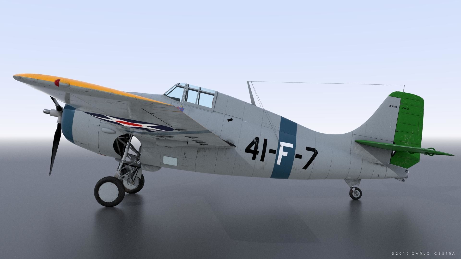 F4F-3 WILDCAT VF41 - 41F7 Low-poly 3D model_15