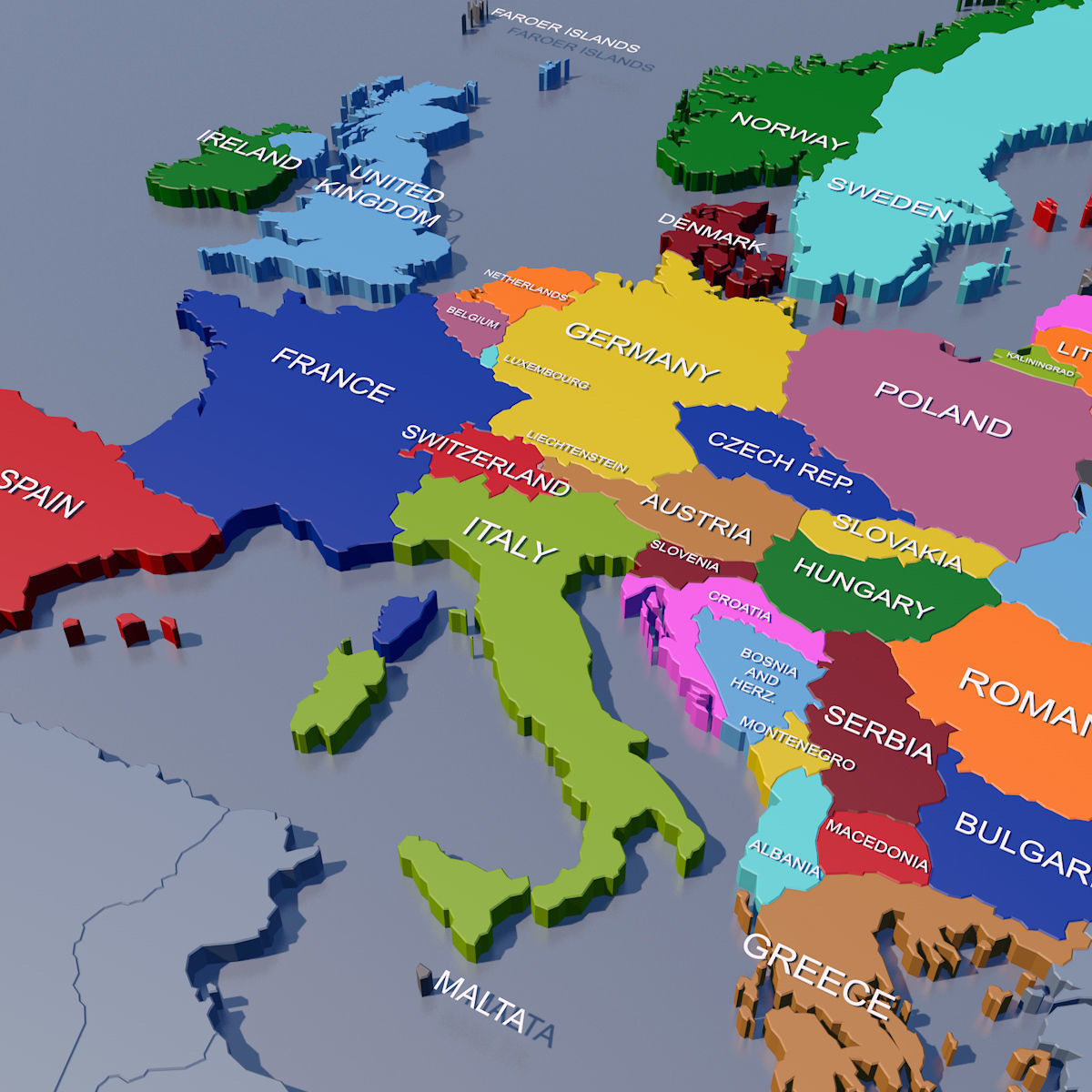 Europe Map 3D with borders and names 3D model_5