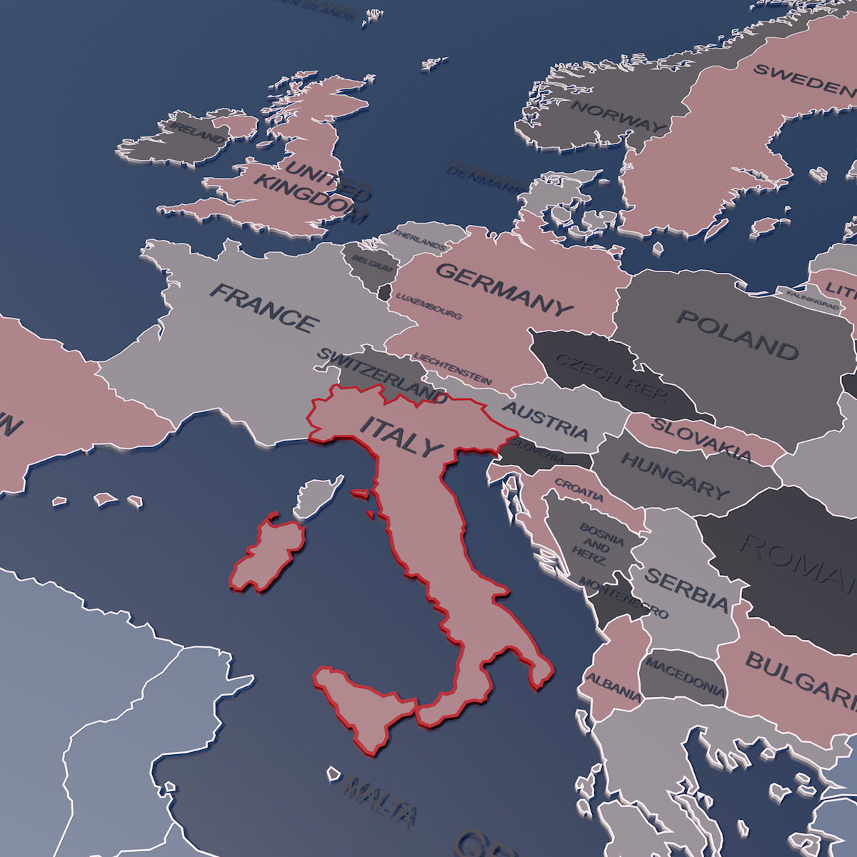 Europe Map 3D with borders and names 3D model_4