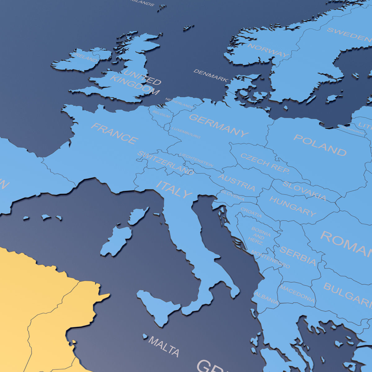 Europe Map 3D with borders and names 3D model_2