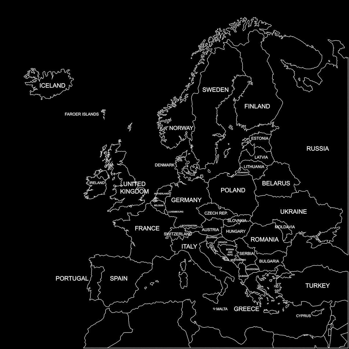 Europe Map 3D with borders and names 3D model_8