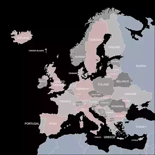Europe Map 3D with borders and names 3D model
