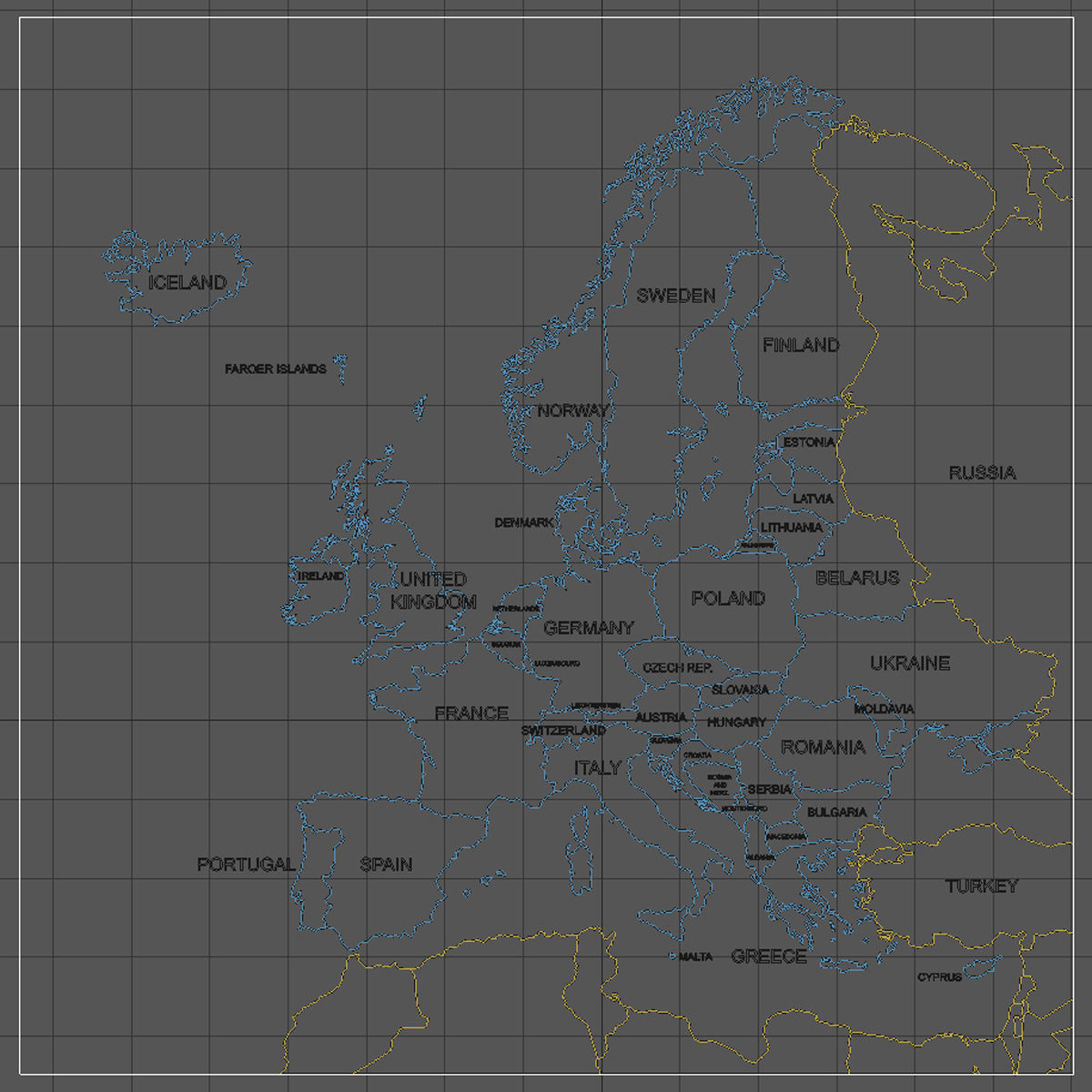 Europe Map 3D with borders and names 3D model_11