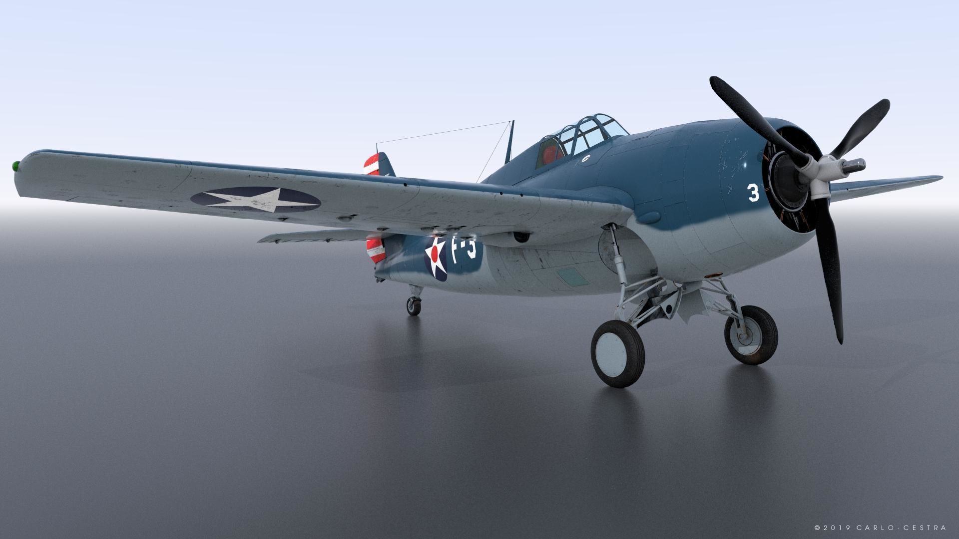F4F-3 WILDCAT F3 -Butch- Low-poly 3D model_5