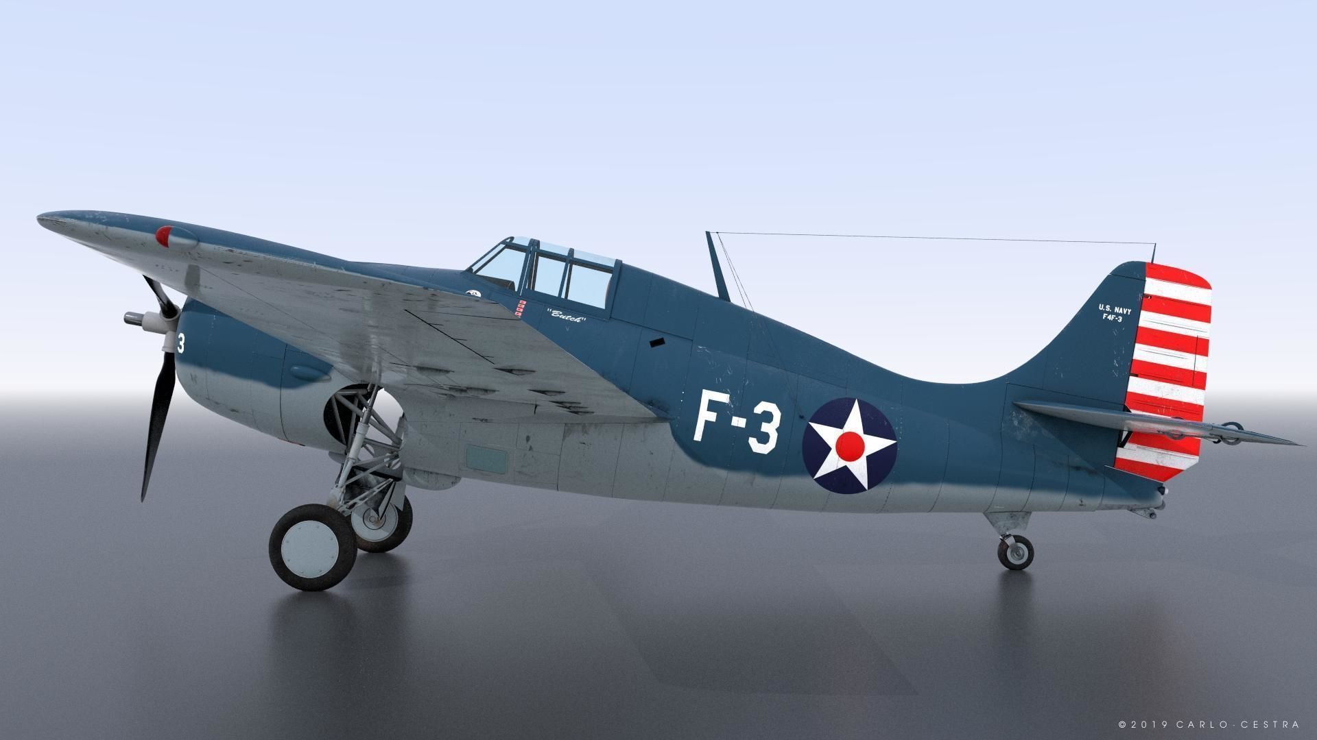 F4F-3 WILDCAT F3 -Butch- Low-poly 3D model_15