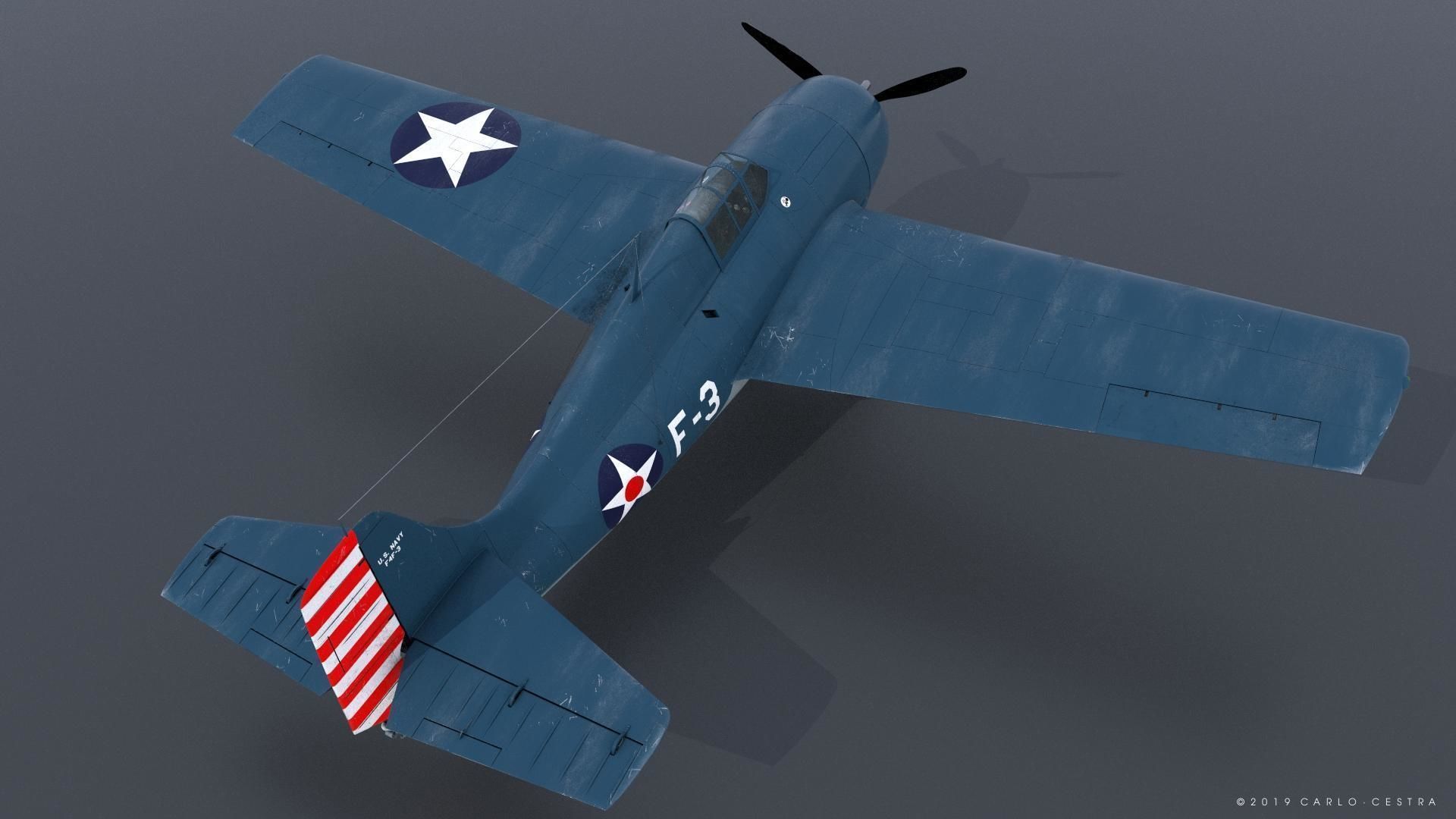 F4F-3 WILDCAT F3 -Butch- Low-poly 3D model_10