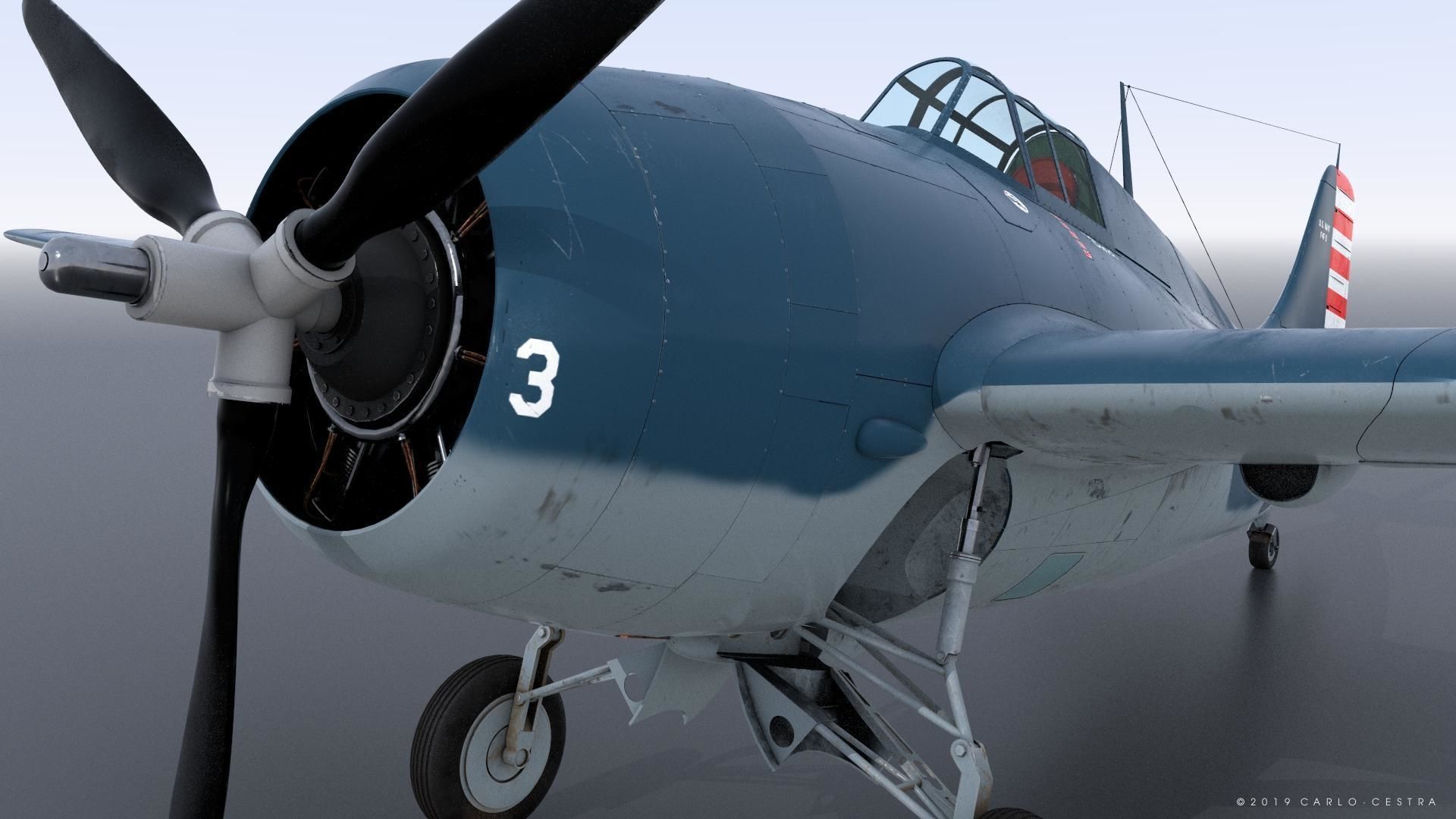 F4F-3 WILDCAT F3 -Butch- Low-poly 3D model_6