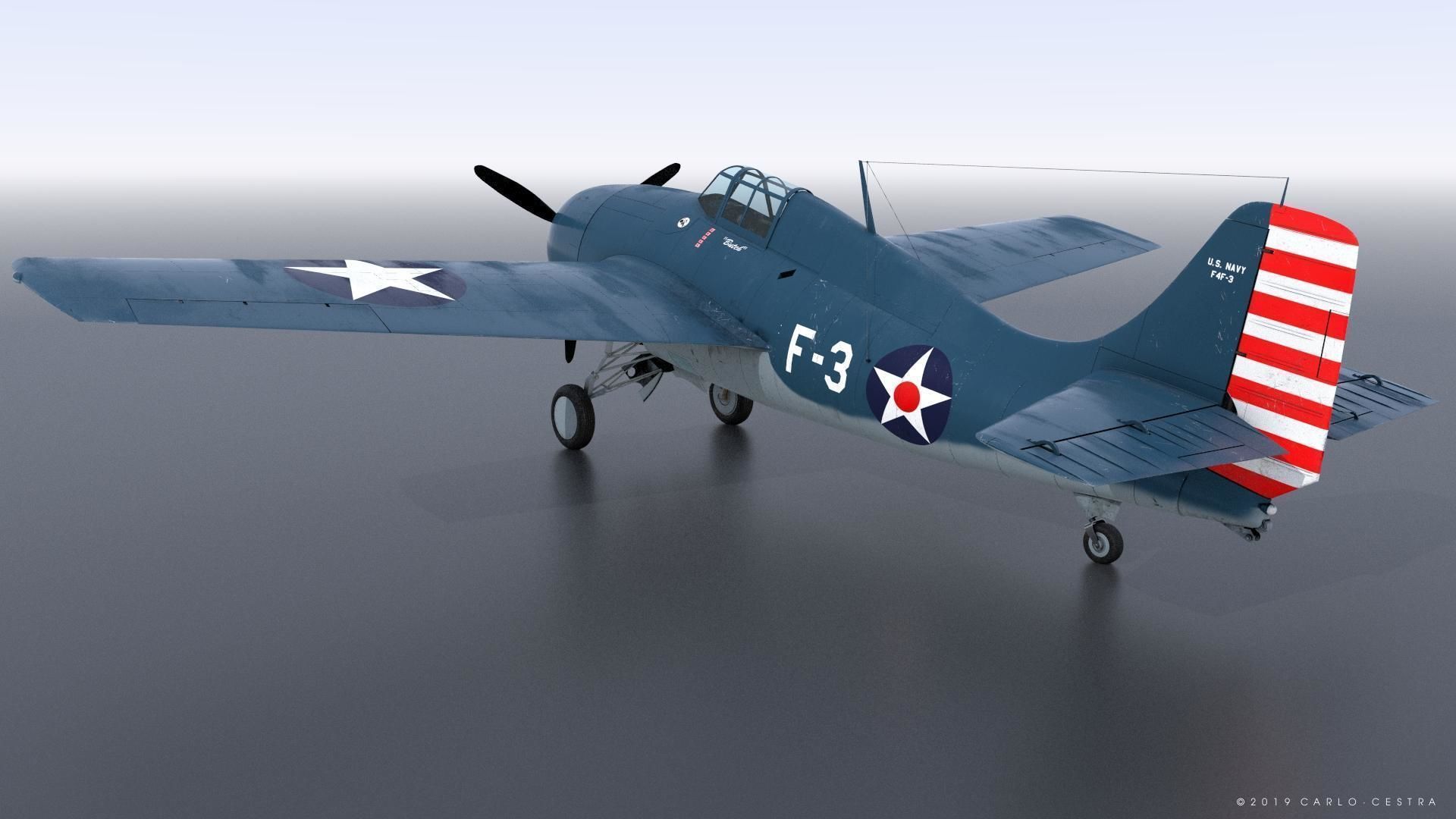 F4F-3 WILDCAT F3 -Butch- Low-poly 3D model_3
