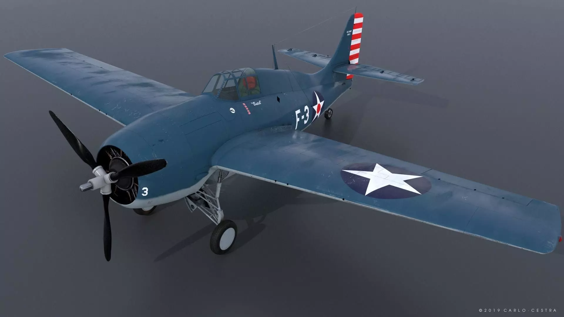 F4F-3 WILDCAT F3 -Butch- Low-poly 3D model_0