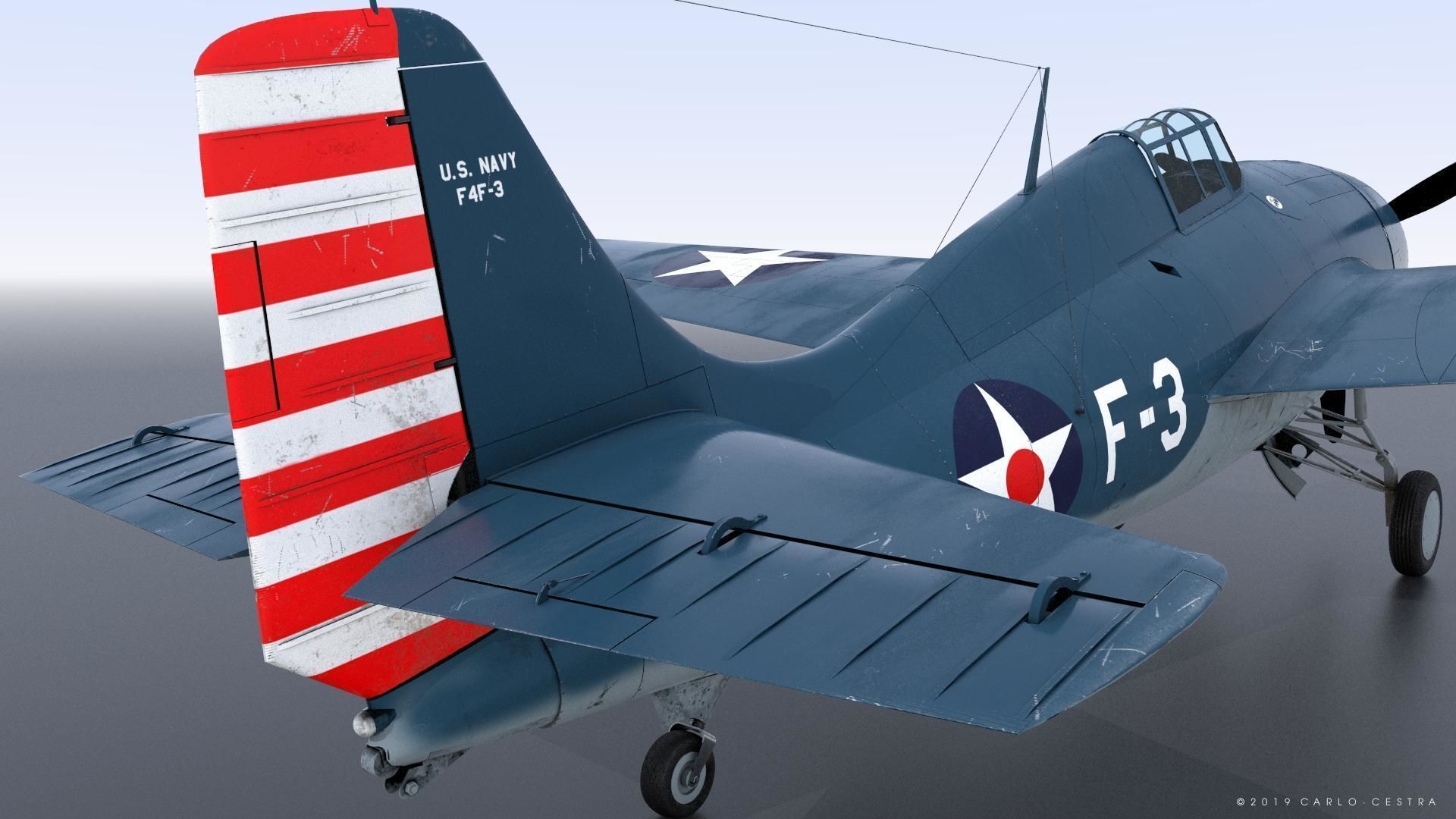 F4F-3 WILDCAT F3 -Butch- Low-poly 3D model_13