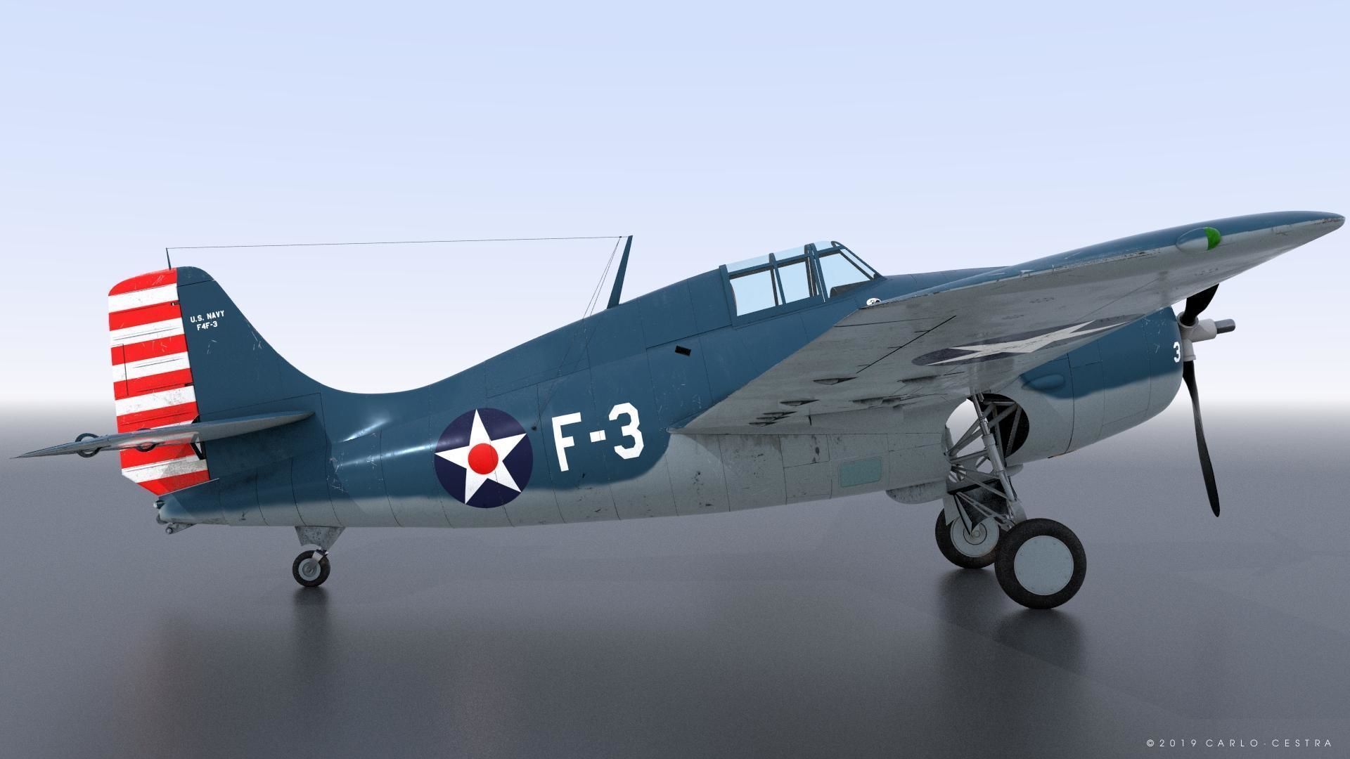 F4F-3 WILDCAT F3 -Butch- Low-poly 3D model_16