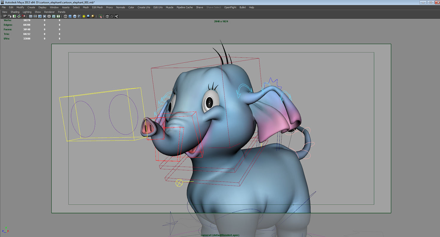 cartoon cute celephant rig 3d model 3D model_2