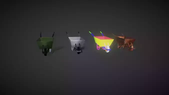 Whellbarrow 3d low poly model different colored wheelbarrows Low-poly 3D model