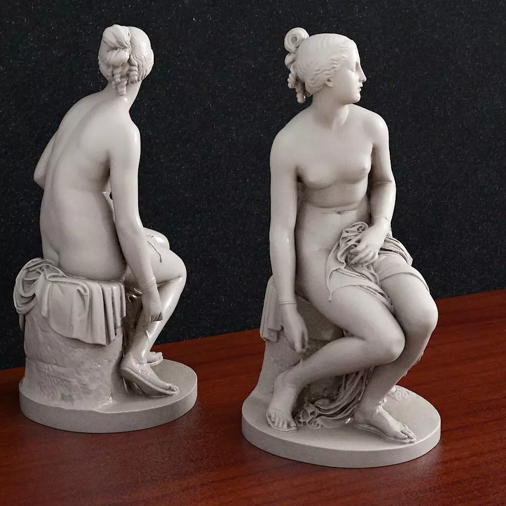 Sculpture8 two statues of nude woman on stool 3D print model_0