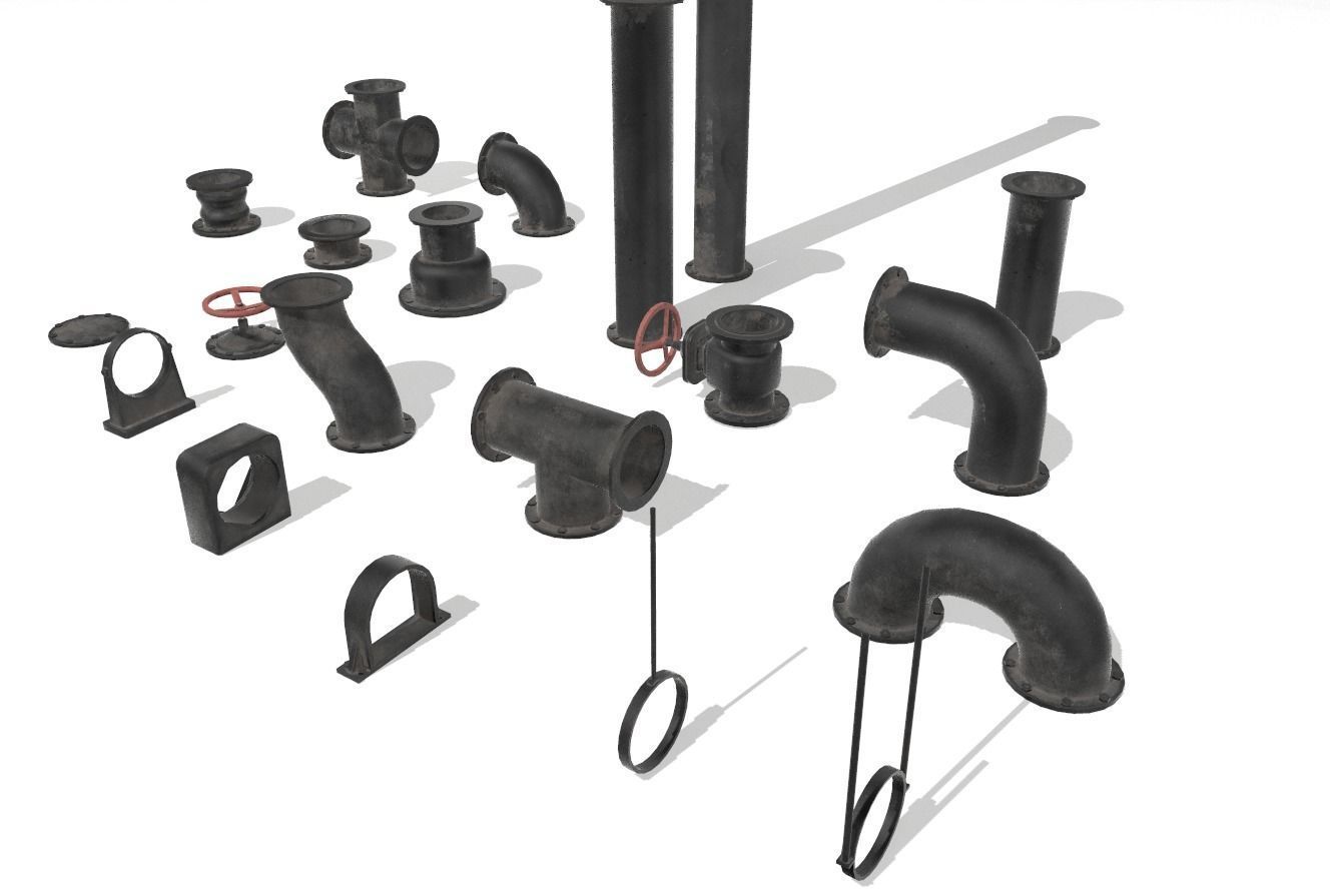 Modular pipes pack 4 Low-poly 3D model_9