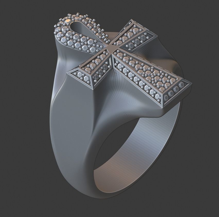 Ankh Cross Ring 3D print model_2