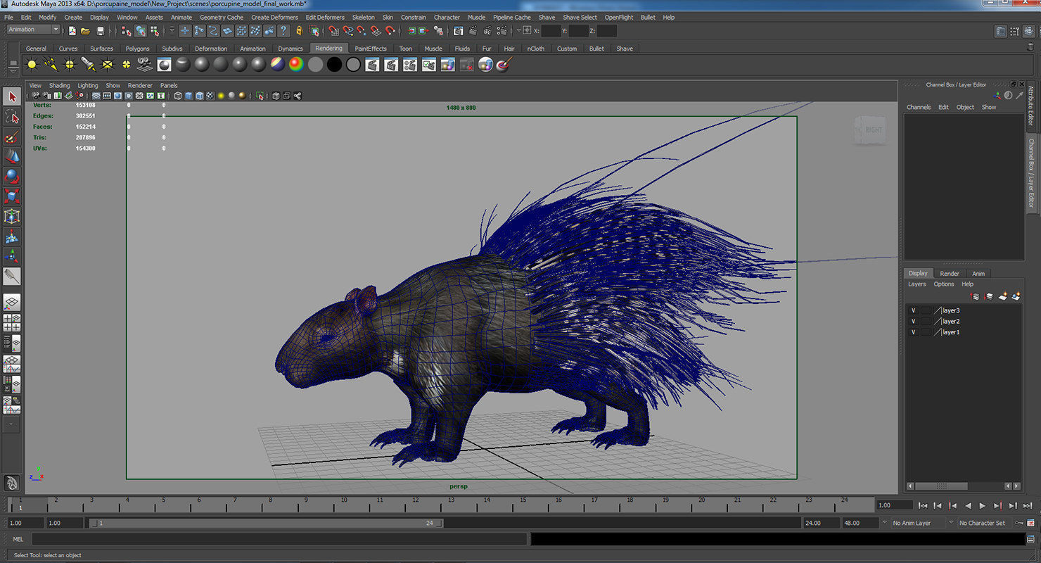 porcupine 3d model fur 3D model_6