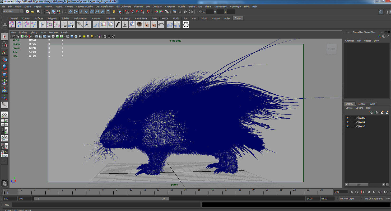 porcupine 3d model fur 3D model_5