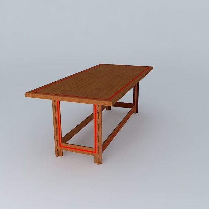 Table wooden workbench Free 3D model_1