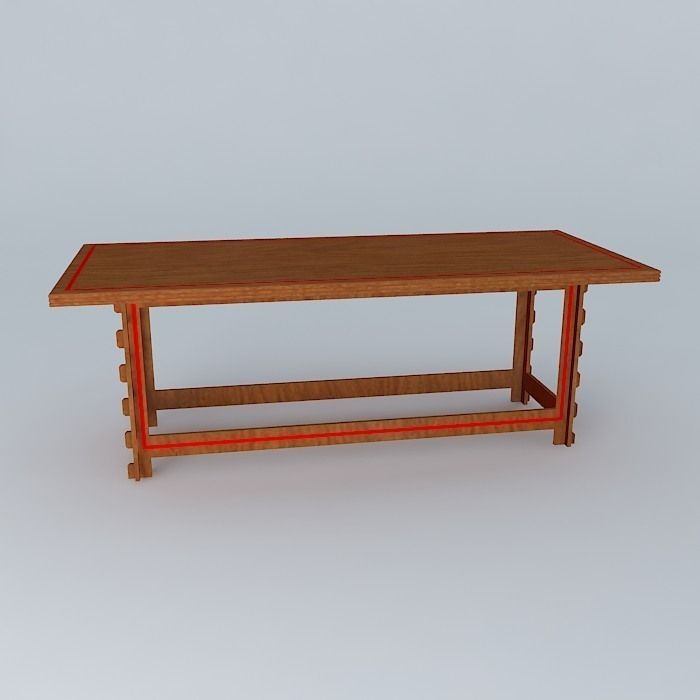 Table wooden workbench Free 3D model_2