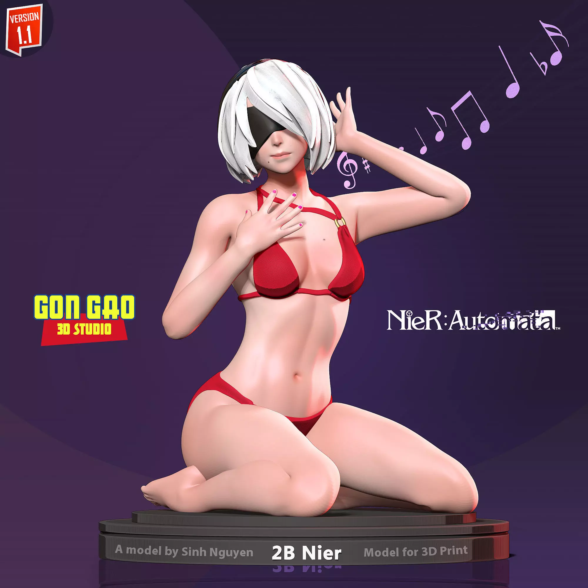 Nier 2B - listen to breath of life 3D print model_0