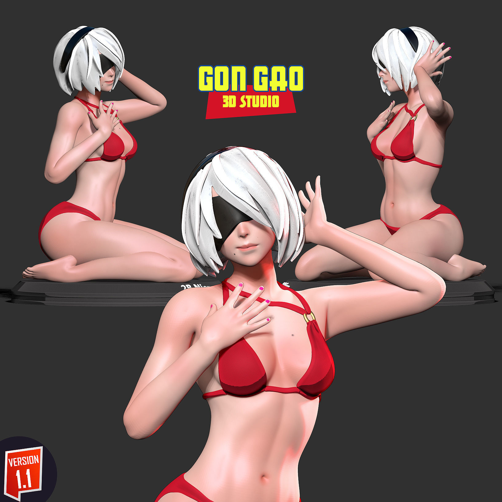 Nier 2B - listen to breath of life 3D print model_1