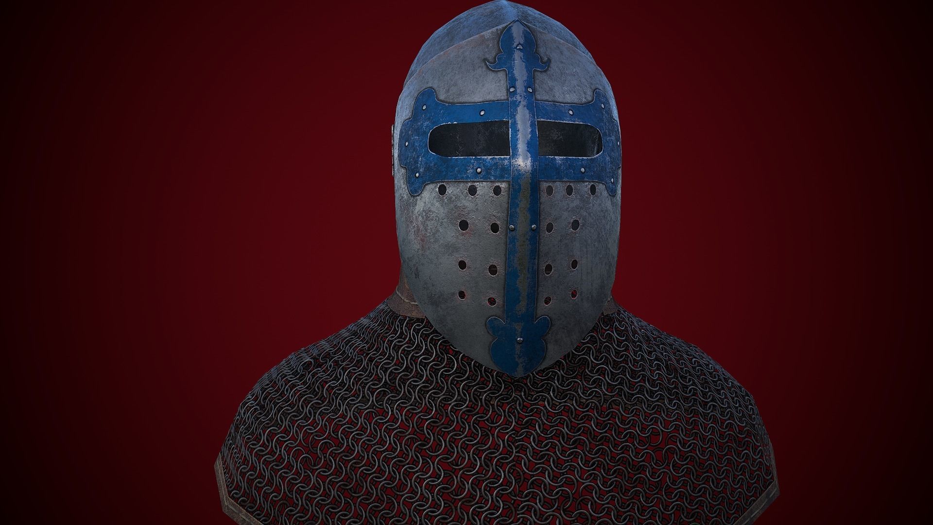 Medieval Helmet Bascinet Splitvisor Low-poly 3D model_21