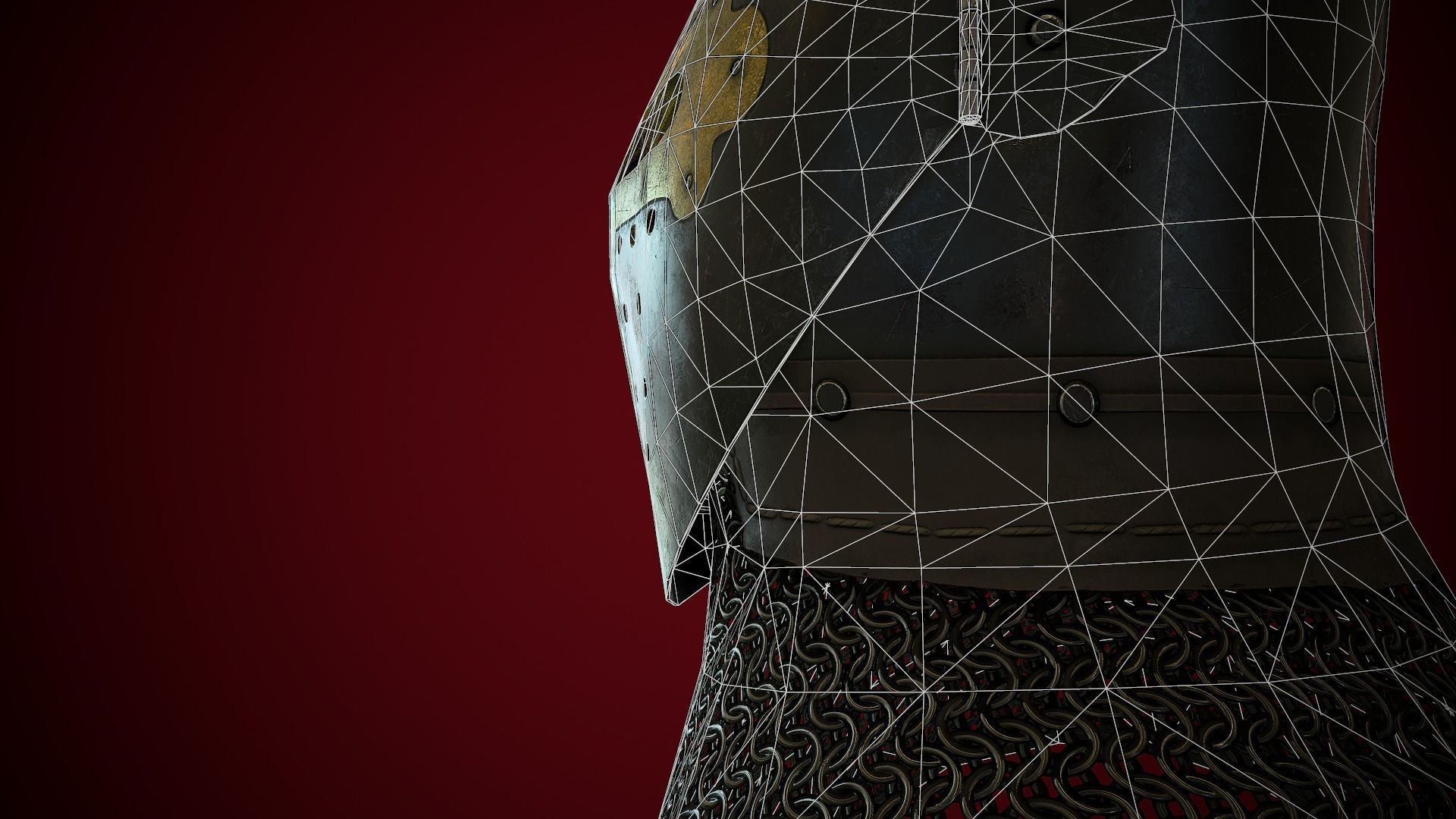 Medieval Helmet Bascinet Splitvisor Low-poly 3D model_15