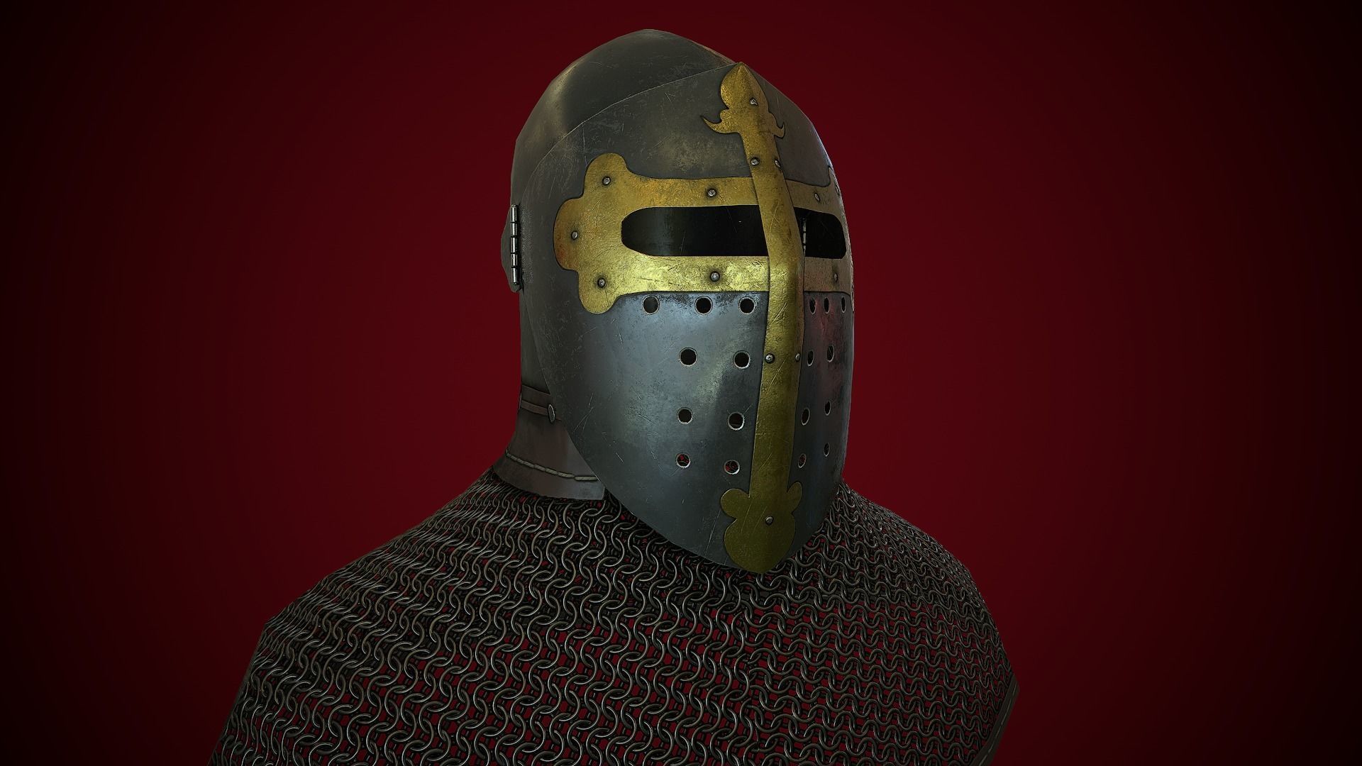 Medieval Helmet Bascinet Splitvisor Low-poly 3D model_11