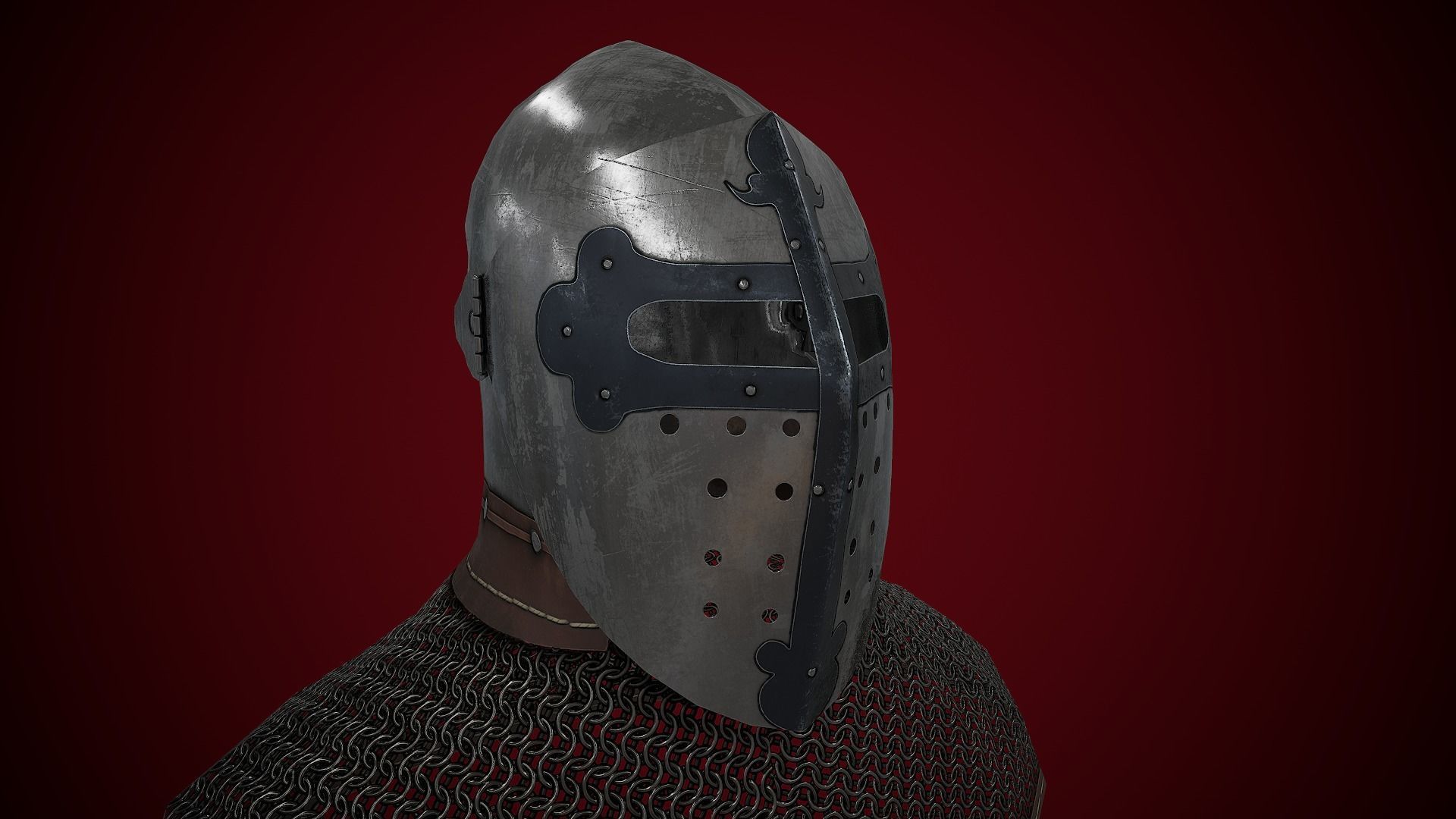 Medieval Helmet Bascinet Splitvisor Low-poly 3D model_16