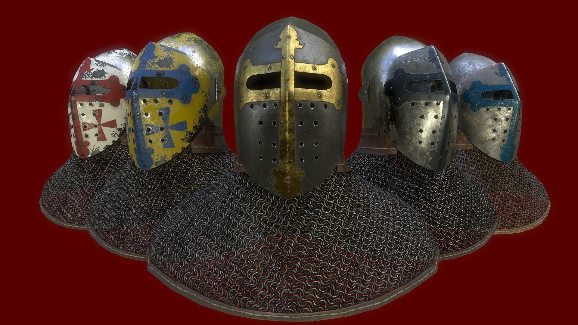 Medieval Helmet Bascinet Splitvisor Low-poly 3D model_6