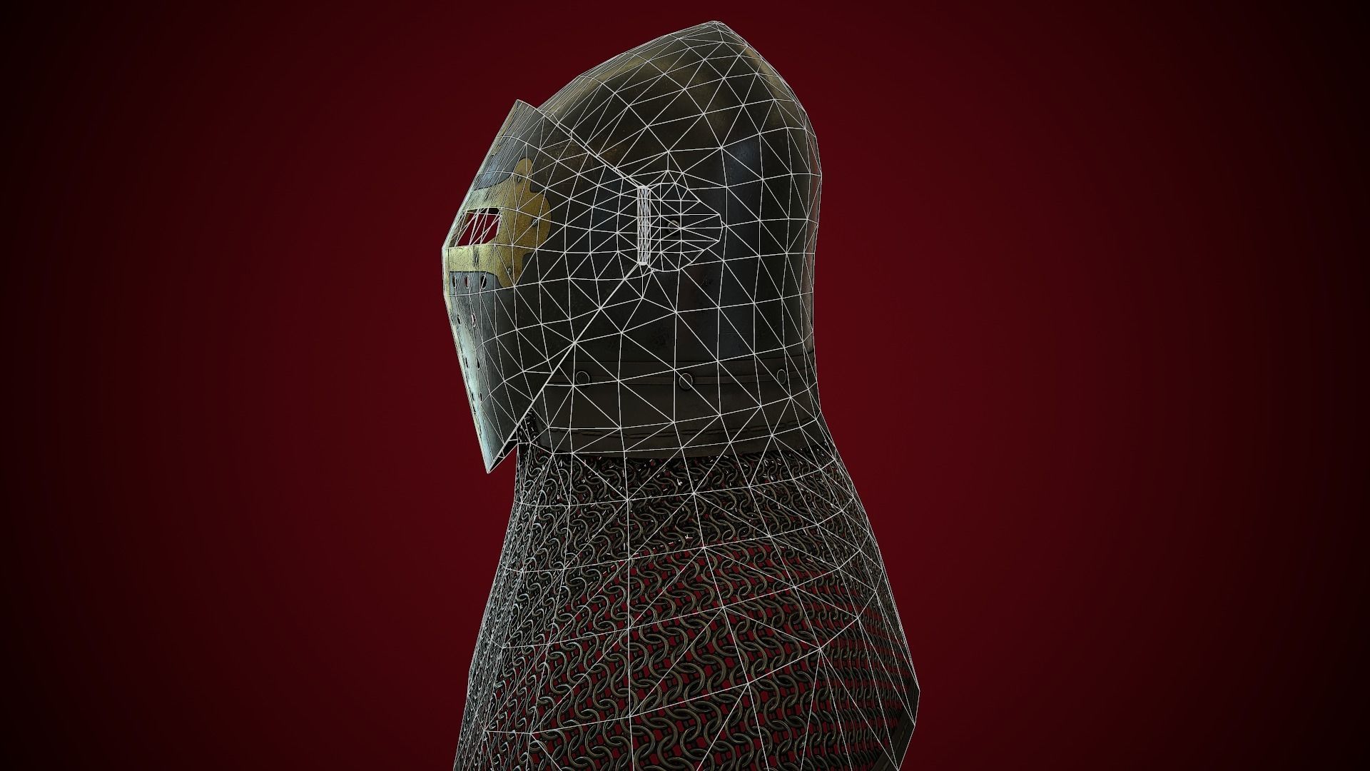 Medieval Helmet Bascinet Splitvisor Low-poly 3D model_12