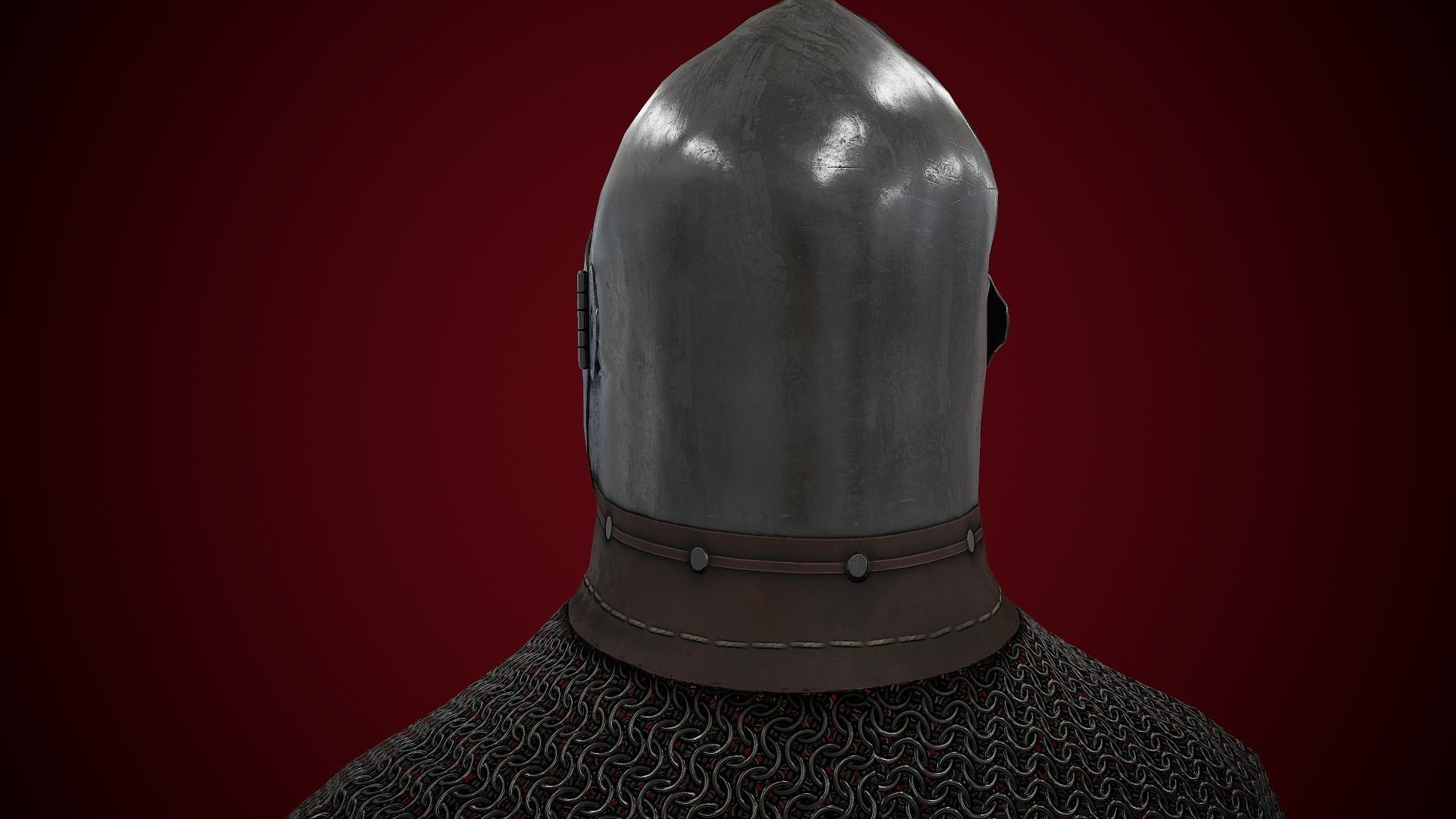 Medieval Helmet Bascinet Splitvisor Low-poly 3D model_18