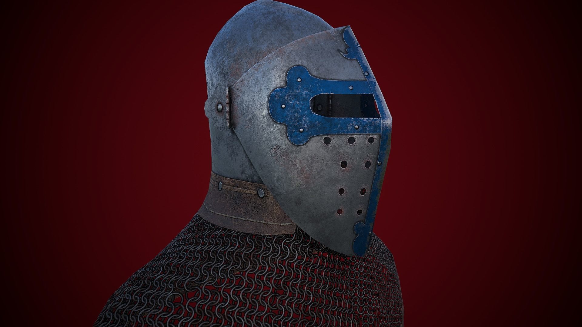 Medieval Helmet Bascinet Splitvisor Low-poly 3D model_22