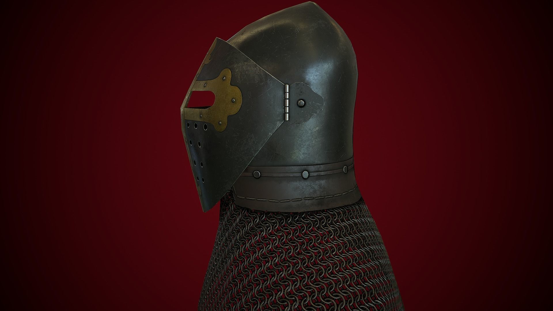 Medieval Helmet Bascinet Splitvisor Low-poly 3D model_10