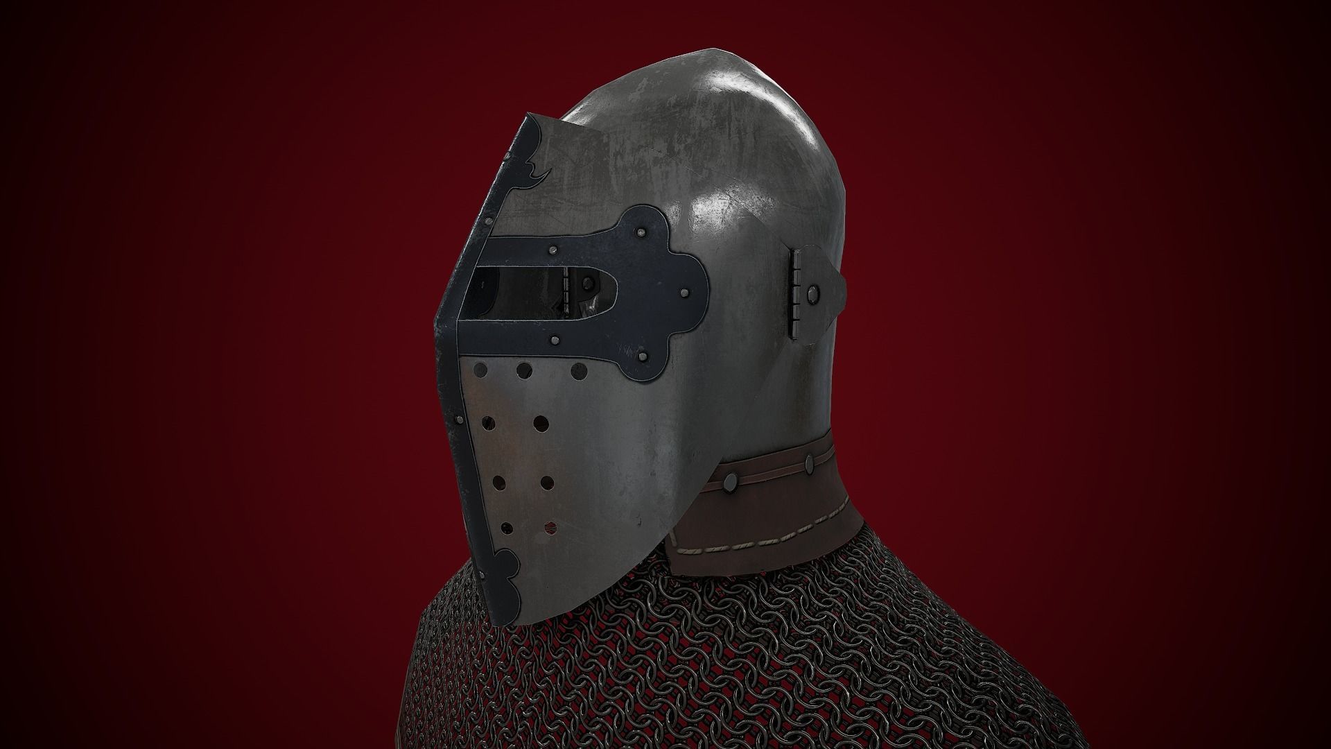 Medieval Helmet Bascinet Splitvisor Low-poly 3D model_17