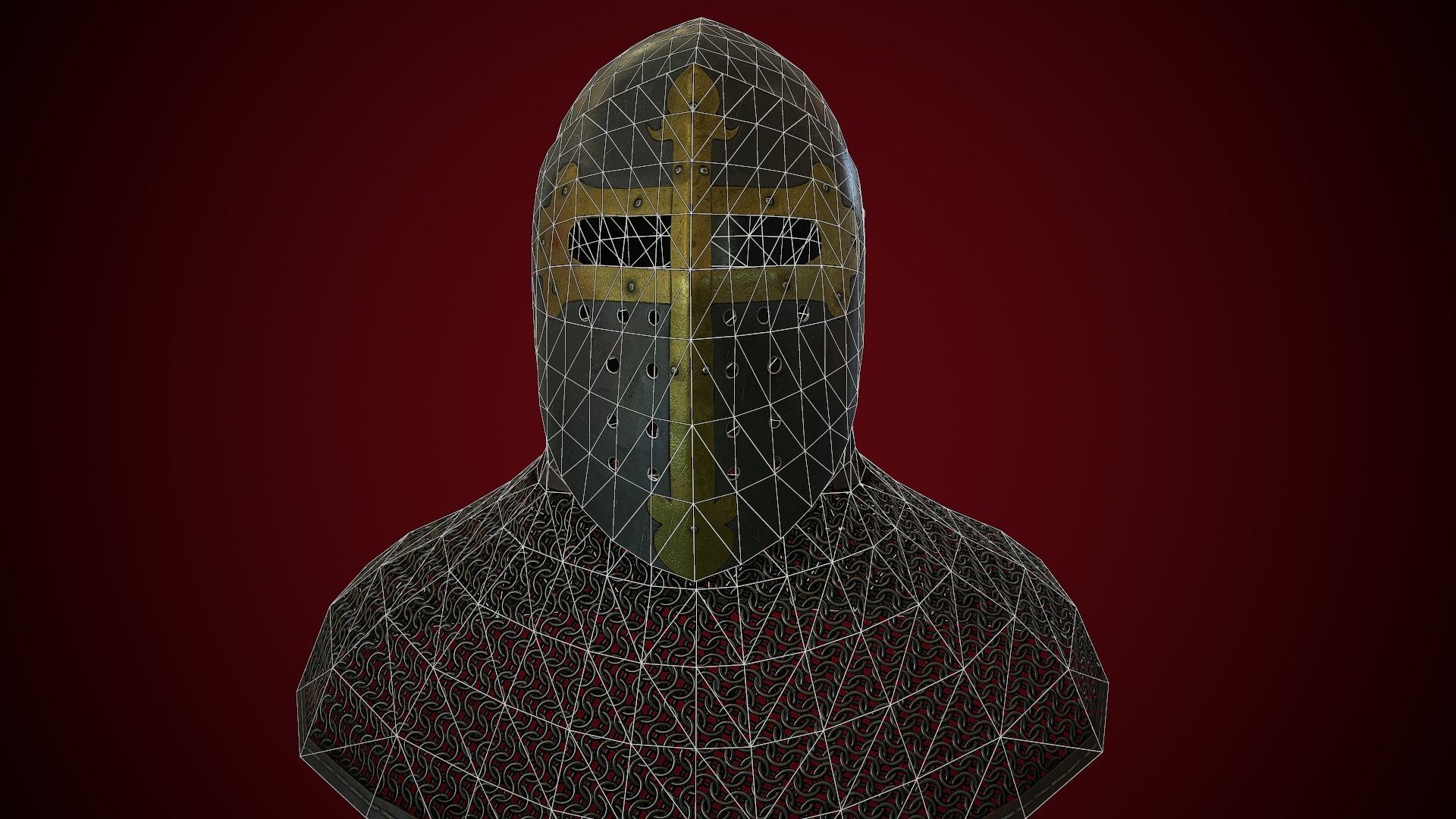 Medieval Helmet Bascinet Splitvisor Low-poly 3D model_14