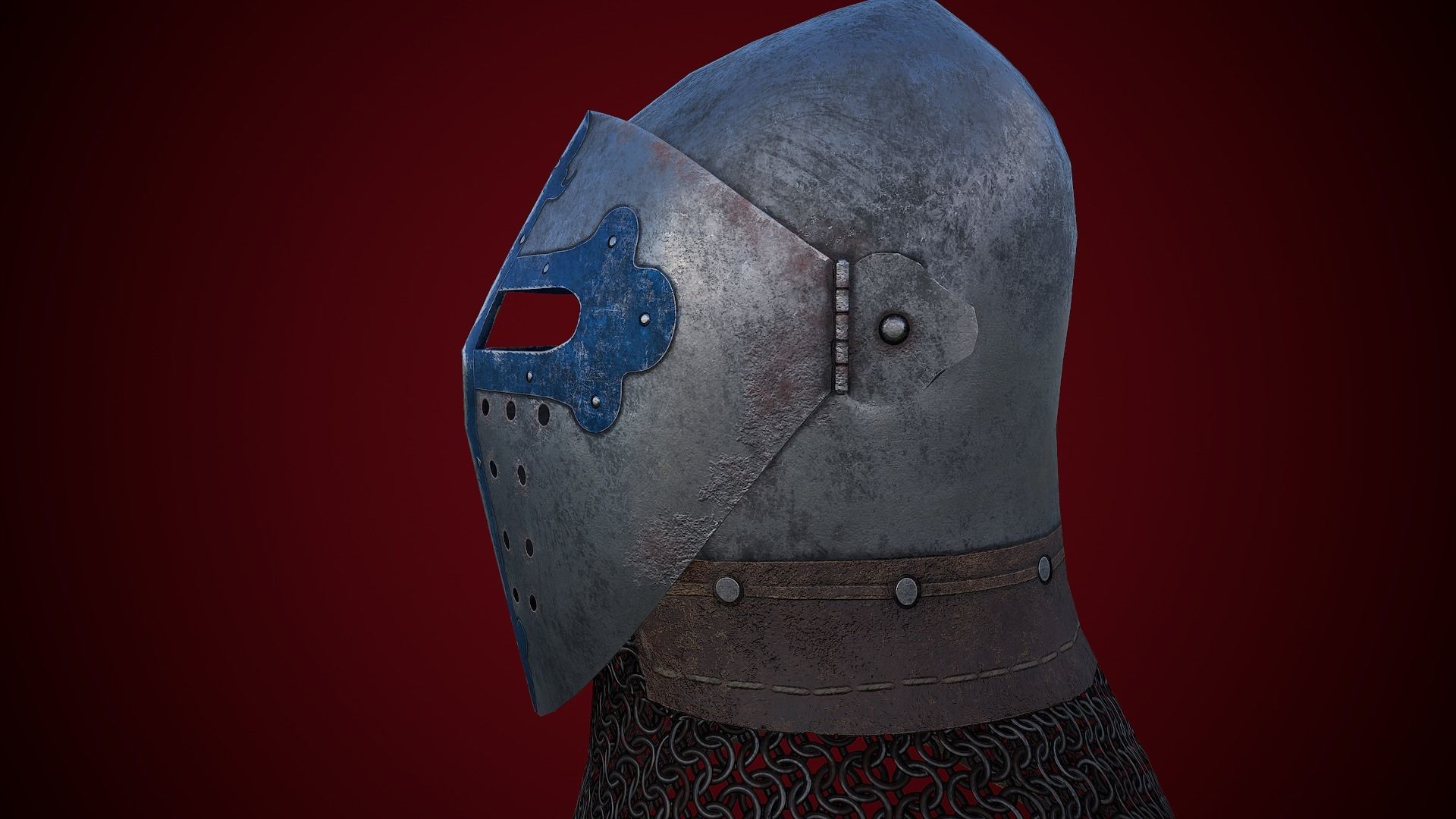 Medieval Helmet Bascinet Splitvisor Low-poly 3D model_19