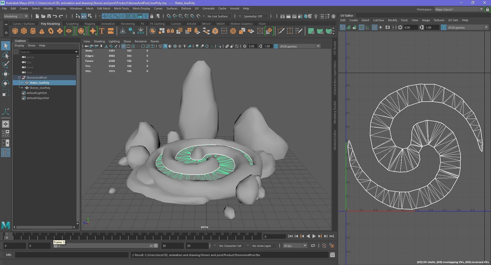 Stylized Spiral Stone Pool Low-poly 3D model_18