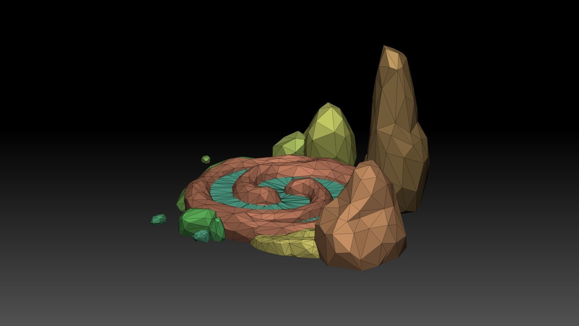 Stylized Spiral Stone Pool Low-poly 3D model_17