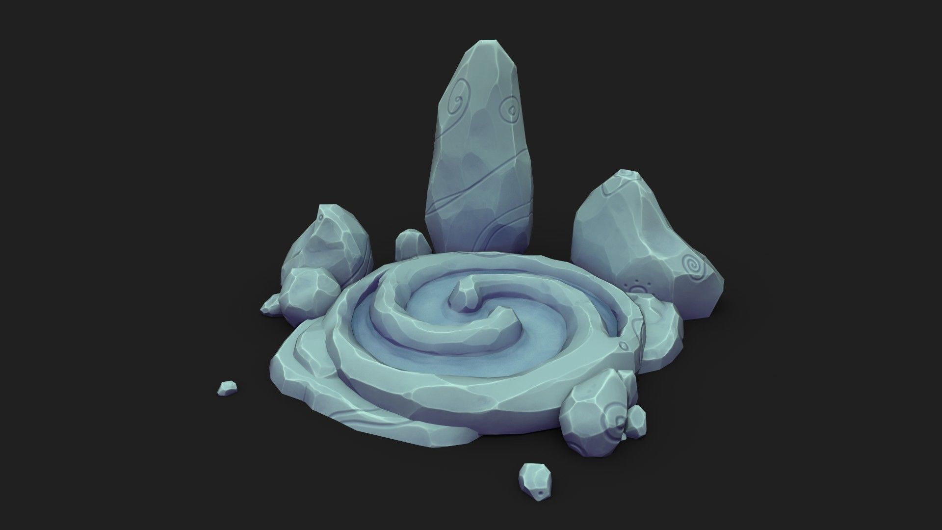 Stylized Spiral Stone Pool Low-poly 3D model_1